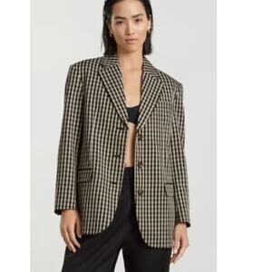 Everlane SZ 0 The ’80s Blazer Black Khaki Gingham Oversized Runs Large NWT
